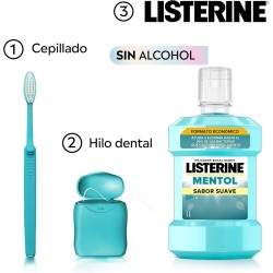Listerine Mentol Sabor Suave (1 x 1 L), enjuague bucal con flúor 0% alcohol, col
